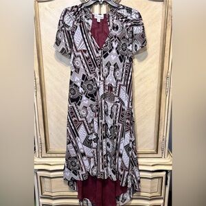Nicole Richie Boho Boho Tan Black Maroon Flutter Sleeve High Low Maxi Dress M